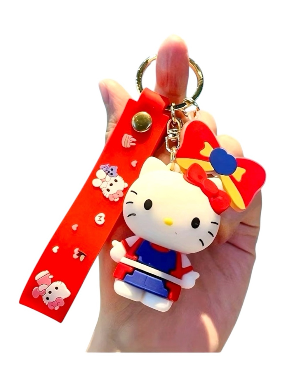 Hello Kitty Red Bow & Blue Outfit Keychain Charm
